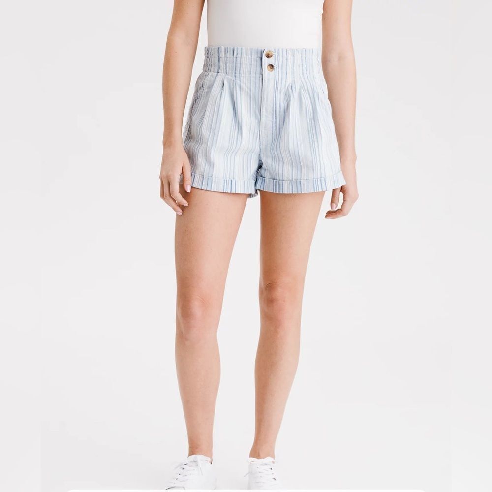 American Eagle Blue‎ & White Striped Paperbag Mom Shorts Size 16 NWOT